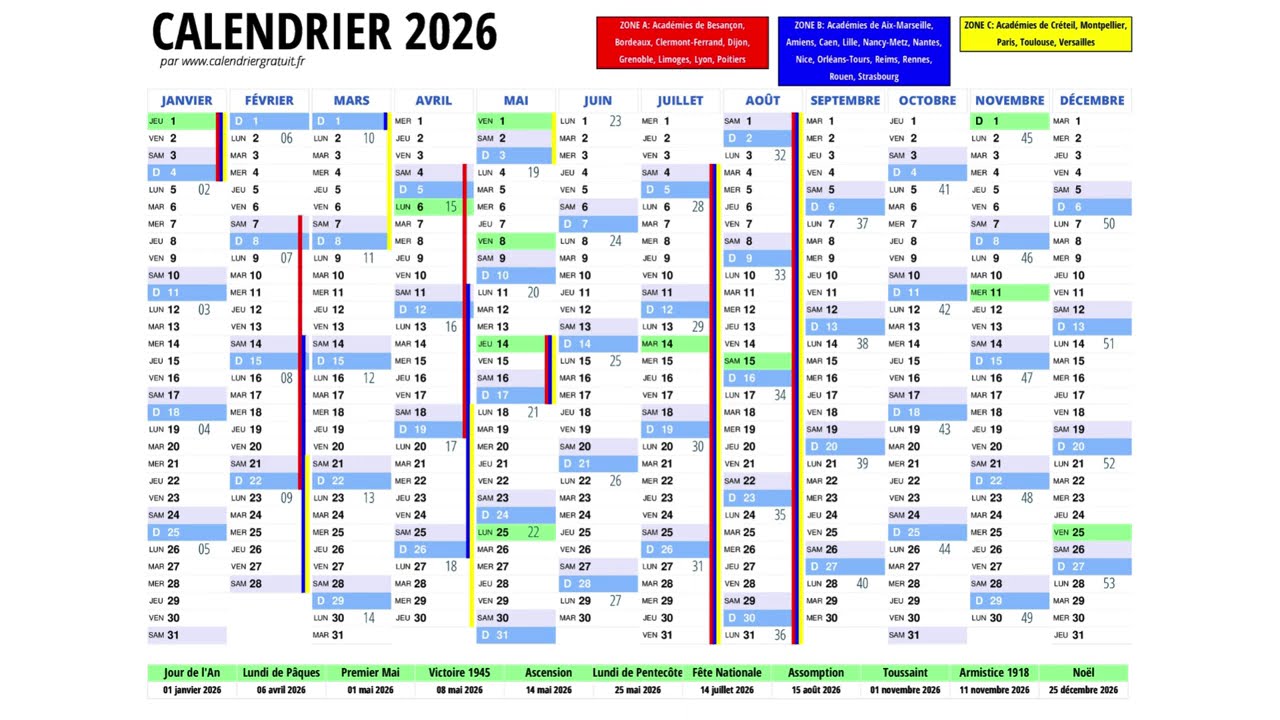 Calendrier 2026