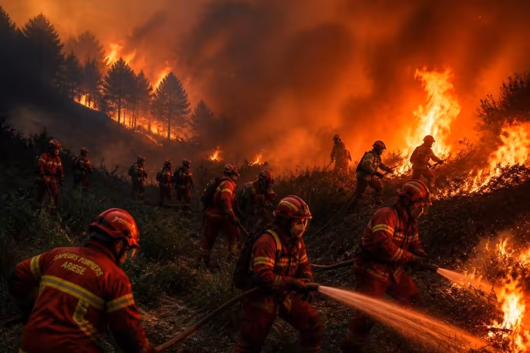 pompiers d'ariège envoyés en renfort dans l'aude, les landes et le sud-est de la france pour combattre de violents incendies et protéger les populations.